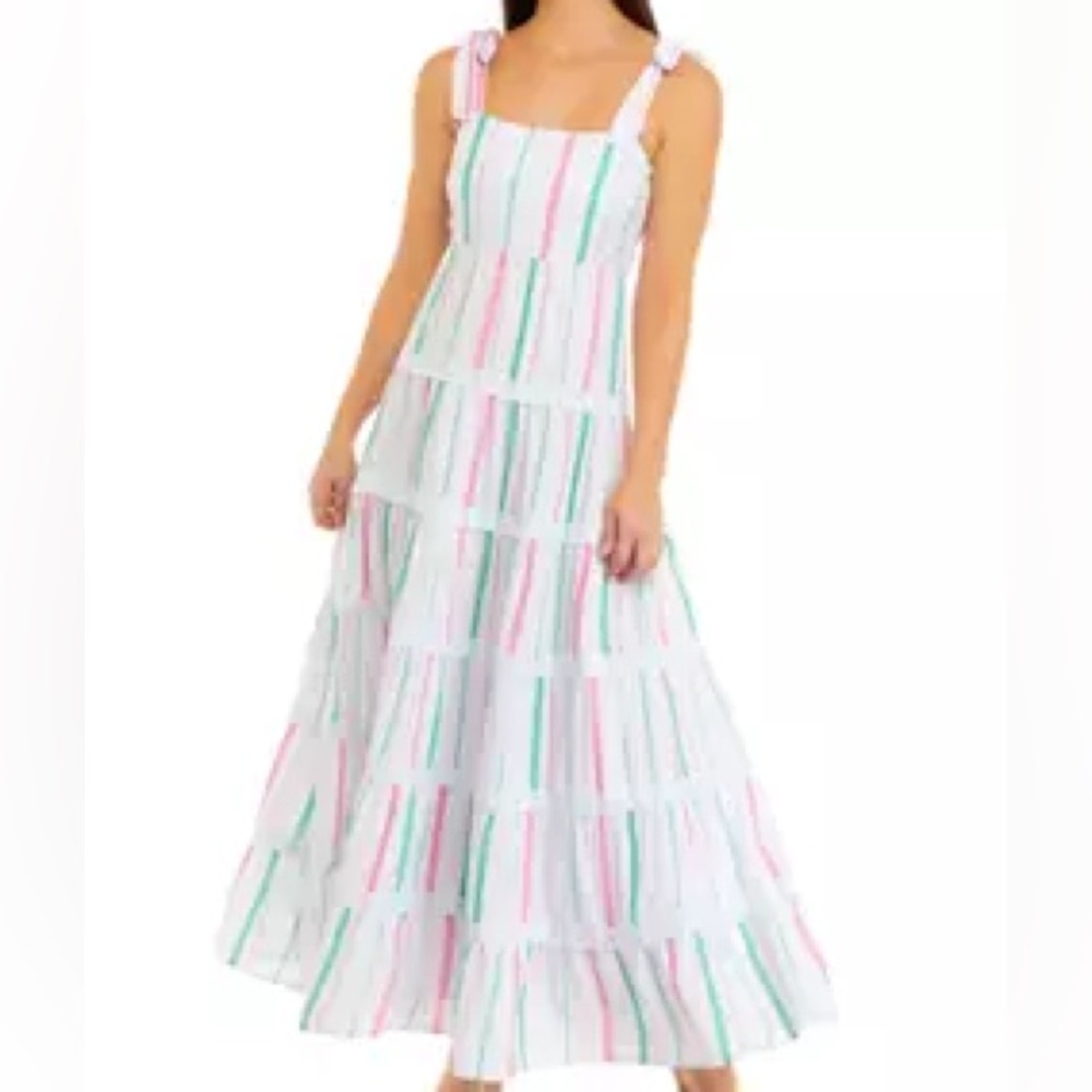 Crown & Ivy White Dress with Pink and Green Stripes